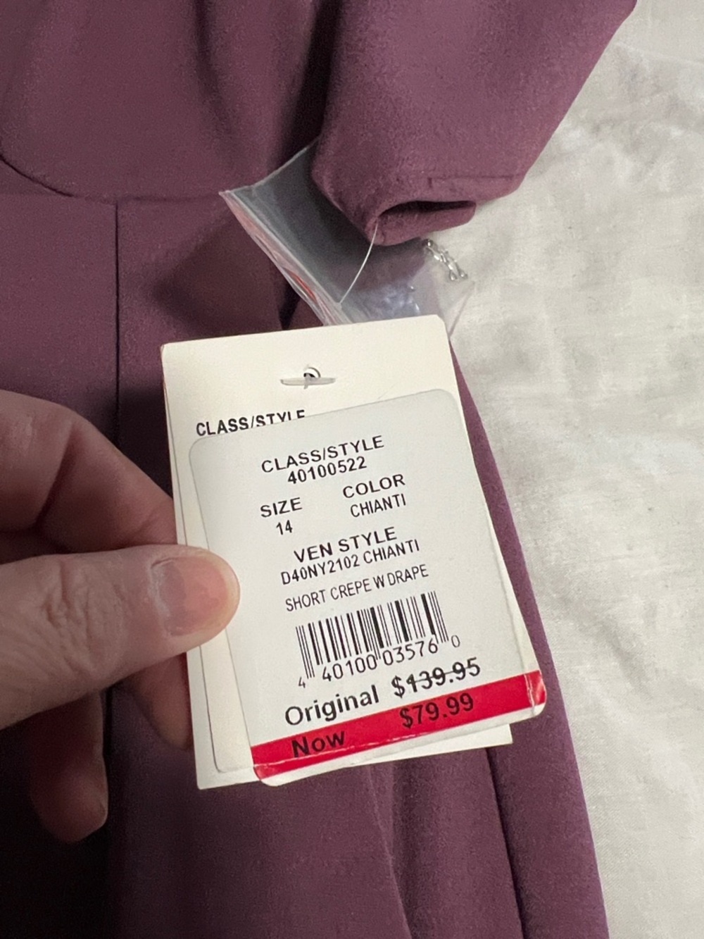 David's Bridal Mauve Draped Wrap Midi Dress - Picture 5 of 5